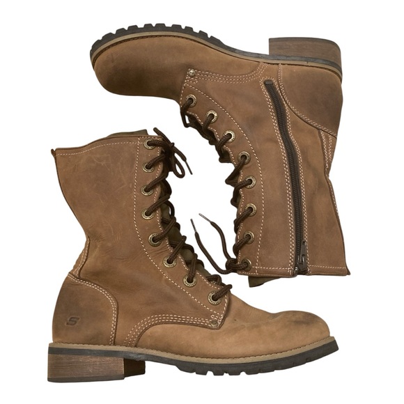 Vintage Y2K Skechers Leather Mid-Calf Lace Up Combat Boots Brown Women’s 7.5 - Picture 6 of 12